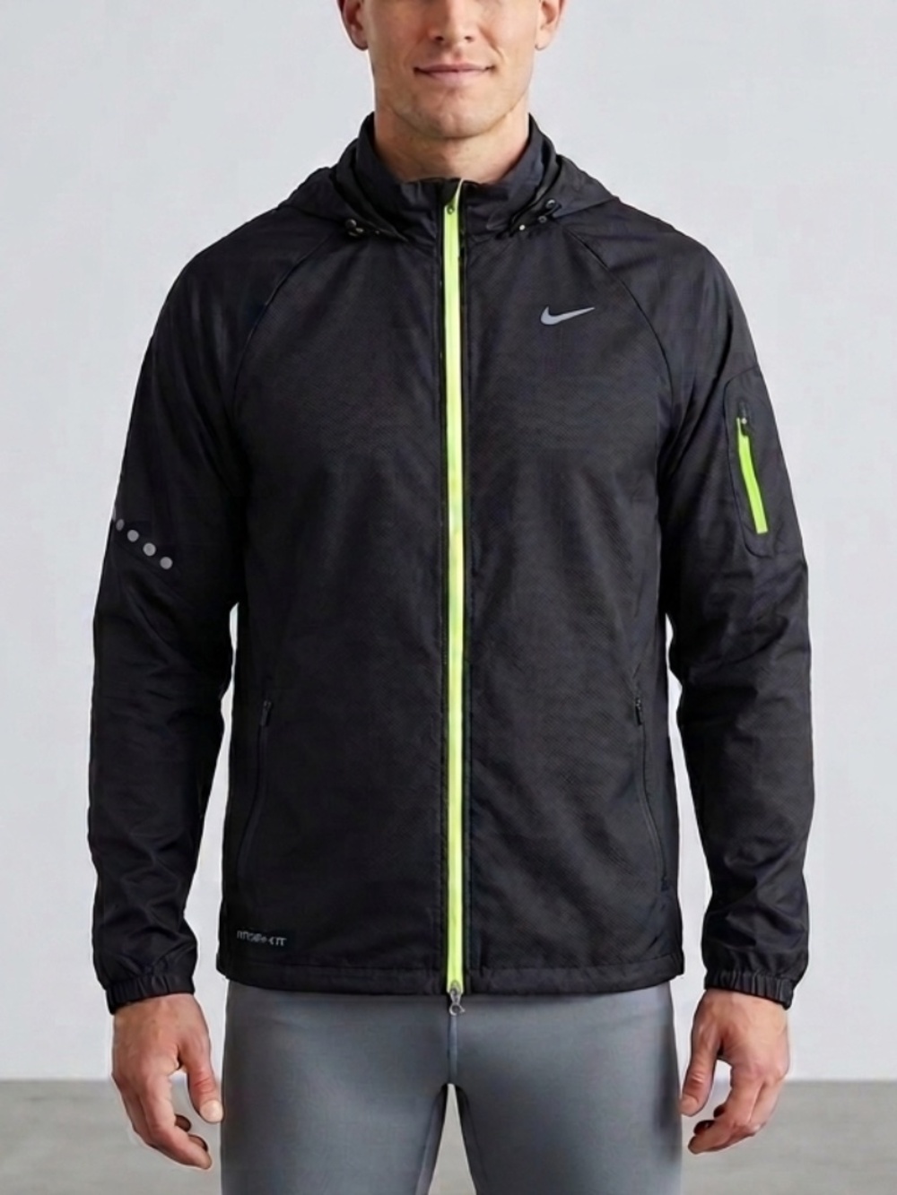NWOT Nike Storm-FIT Mens Running Jacket Black Neon Green Zip Windbreaker MED